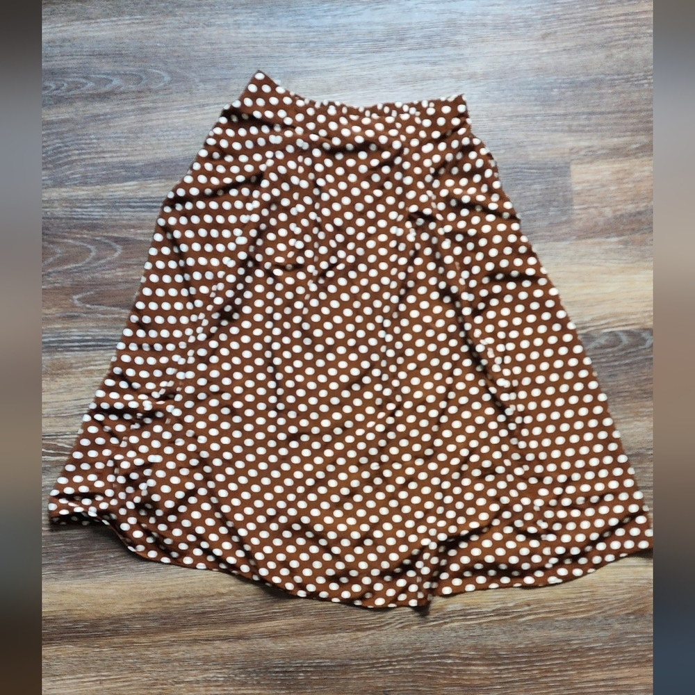Vtg  Hunters Run Brown Polka Dot Maxi Skirt USA Ladies ILGW UNION Workwear Sz L